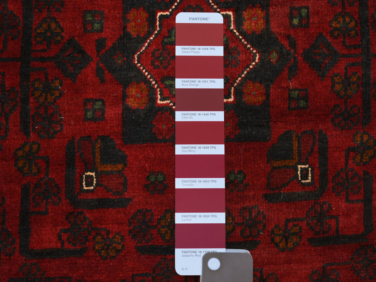 Tribal & Geometric hand-knotted wool runner in Red, 3' x 9'6" — SKU O071541 (view 3)