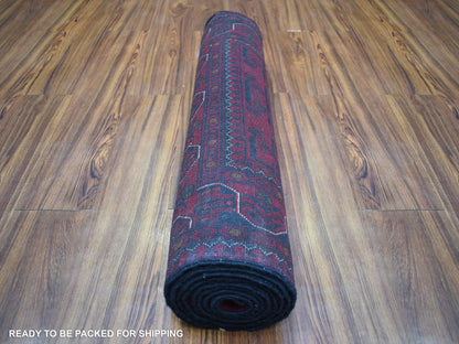 Tribal & Geometric hand-knotted wool runner in Red, 3' x 9'6" — SKU O071541 (view 4)