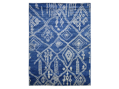 Blue 8'10" x 11'5" Tribal & Geometric Hand knotted Wool Rug - Sku: O071546