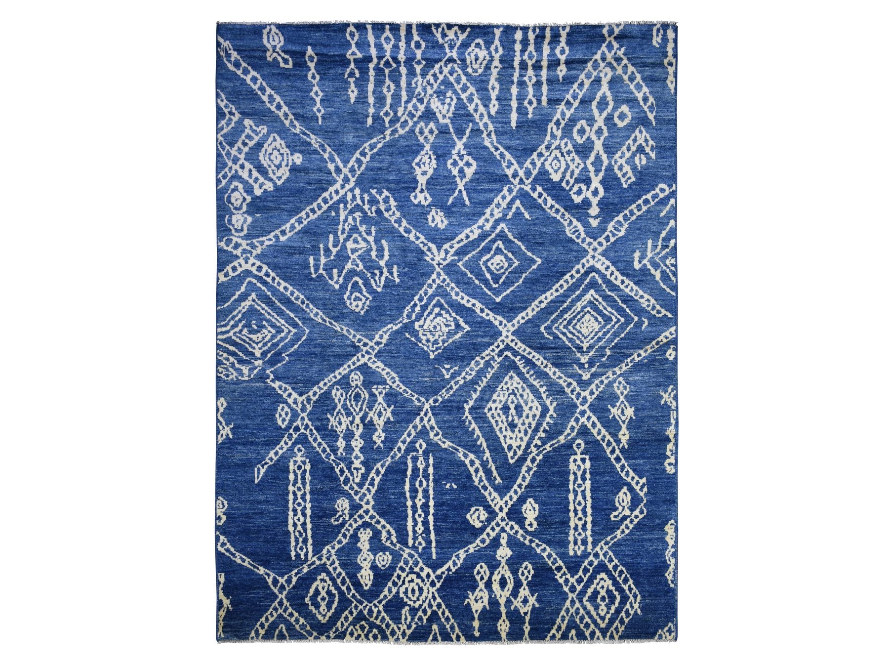 Tribal & Geometric hand-knotted wool rug in Blue, 8'10" x 11'5" — SKU O071546