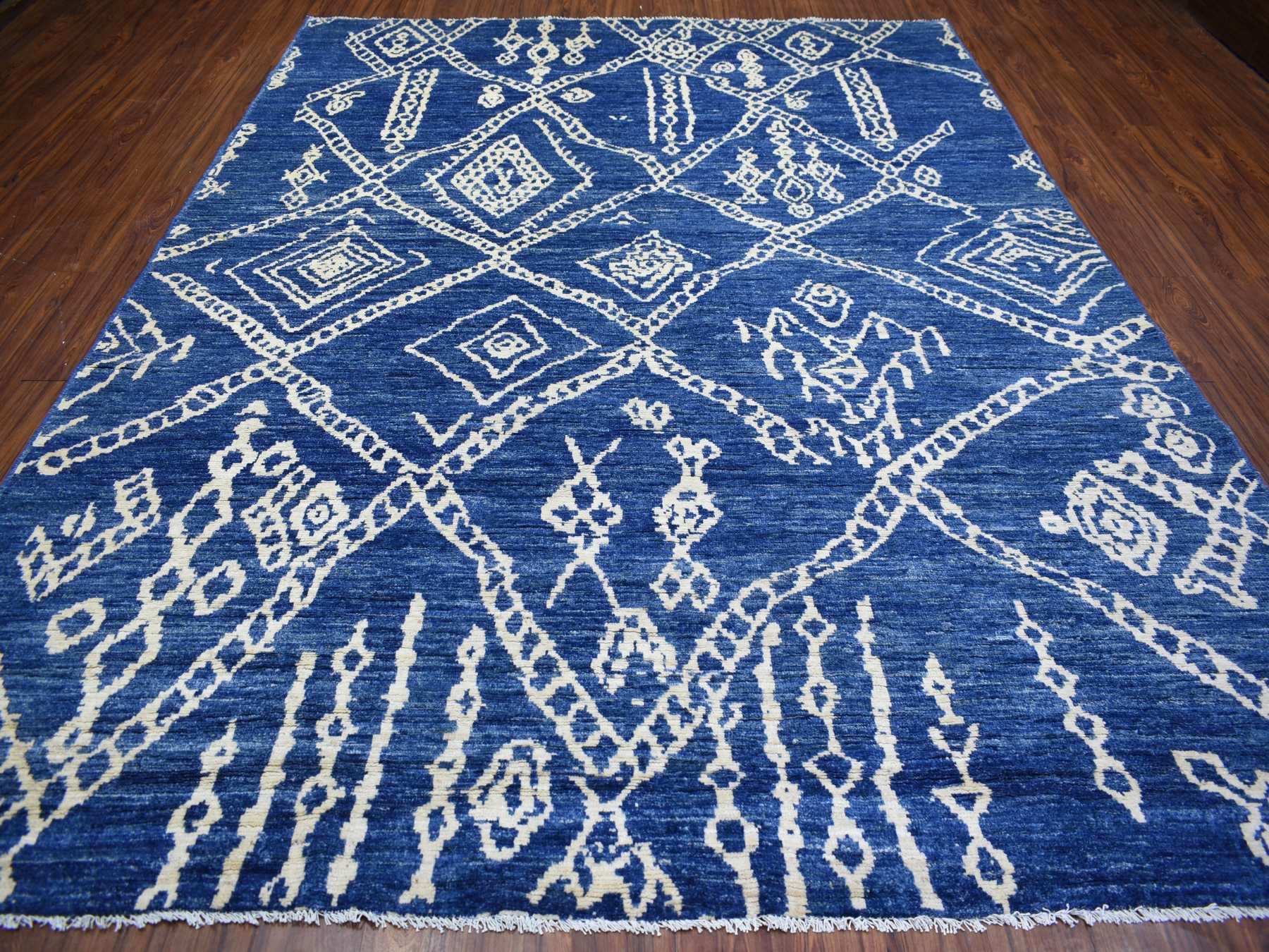 Tribal & Geometric hand-knotted wool rug in Blue, 8'10" x 11'5" — SKU O071546 (view 2)