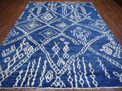 Blue 8'10" x 11'5" Tribal & Geometric Hand knotted Wool Rug - Sku: O071546