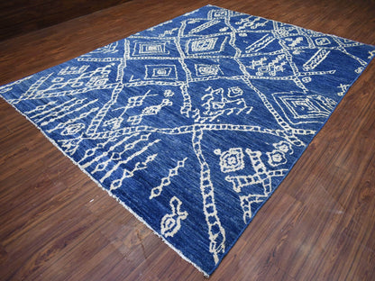 Blue 8'10" x 11'5" Tribal & Geometric Hand knotted Wool Rug - Sku: O071546