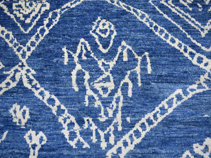 Blue 8'10" x 11'5" Tribal & Geometric Hand knotted Wool Rug - Sku: O071546