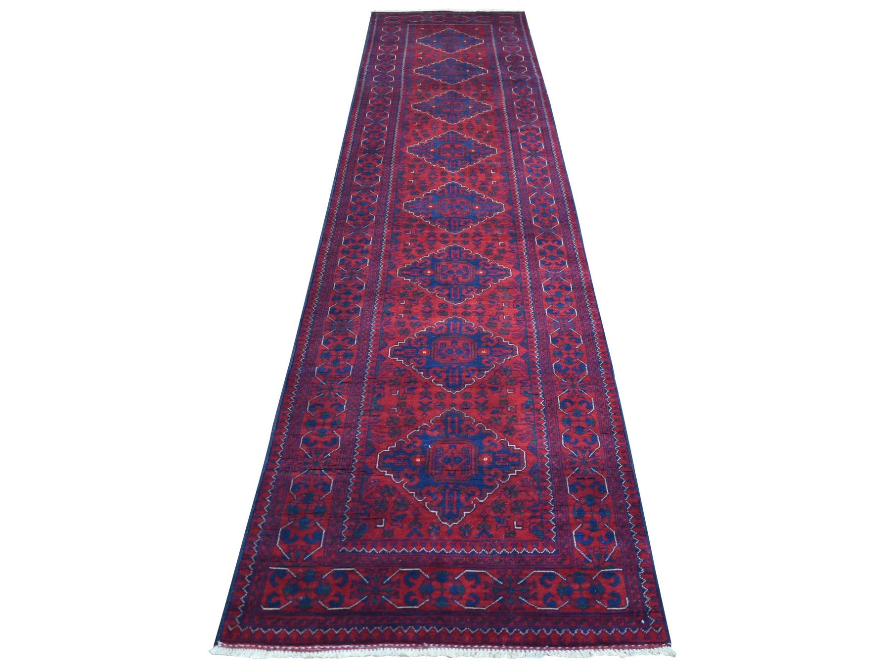 Tribal & Geometric hand-knotted wool runner in Red, 2'9" x 12'5" — SKU O071568