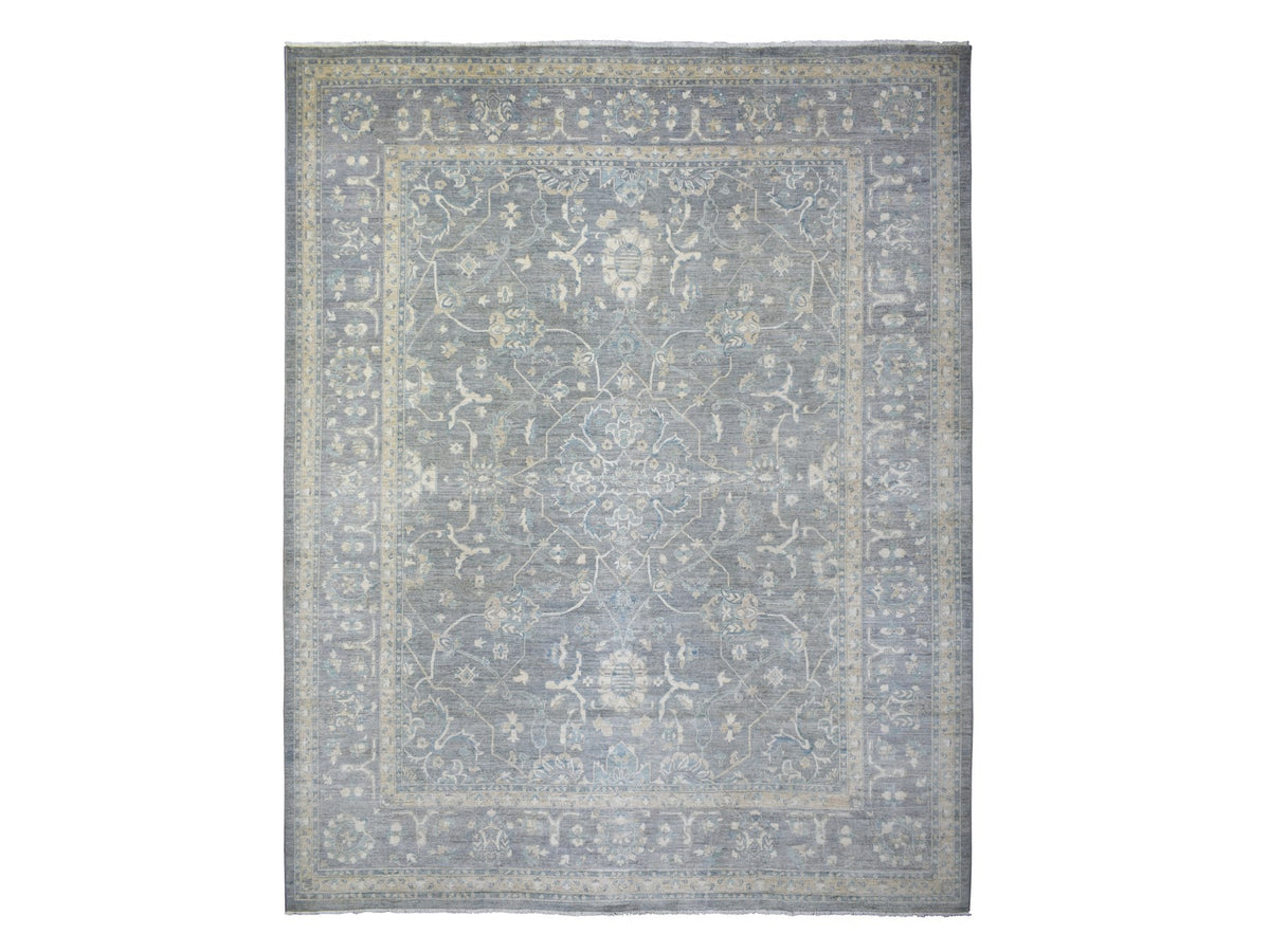 Peshawar Oushak hand-knotted wool rug in Gray, 12' x 14'6" — SKU O071597