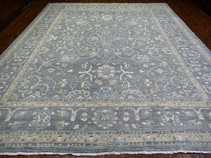 Grey 12'0" x 14'6" Oushak And Peshawar Hand knotted Wool Rug - Sku: O071597