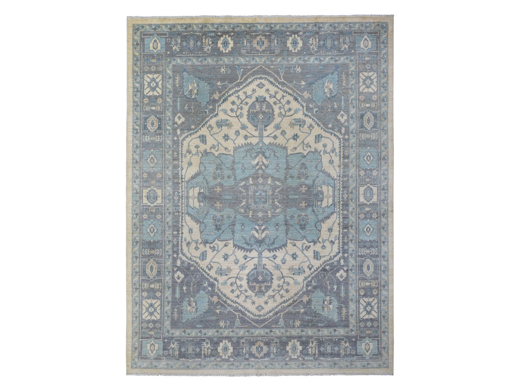 Heriz Oushak hand-knotted wool rug in Ivory & Gray, 9'1" x 11'9" — SKU O071619