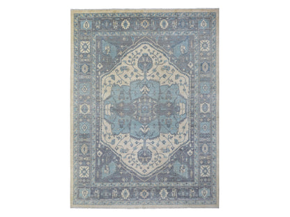 Heriz Oushak hand-knotted wool rug in Ivory & Gray, 9'1" x 11'9" — SKU O071619