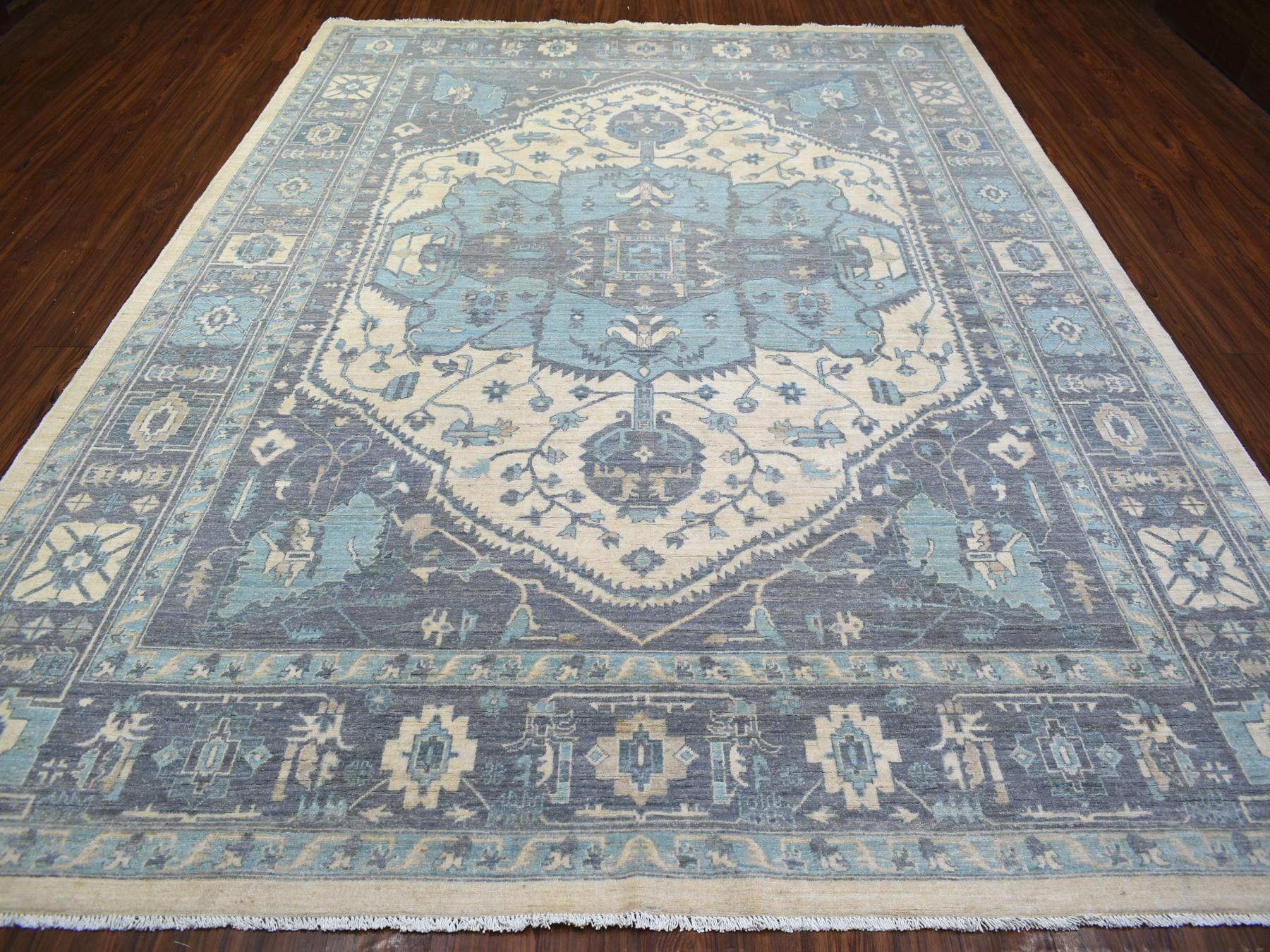 Heriz Oushak hand-knotted wool rug in Ivory & Gray, 9'1" x 11'9" — SKU O071619 (view 2)
