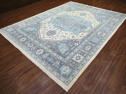 Heriz Oushak hand-knotted wool rug in Ivory & Gray, 9'1" x 11'9" — SKU O071619 (view 3)