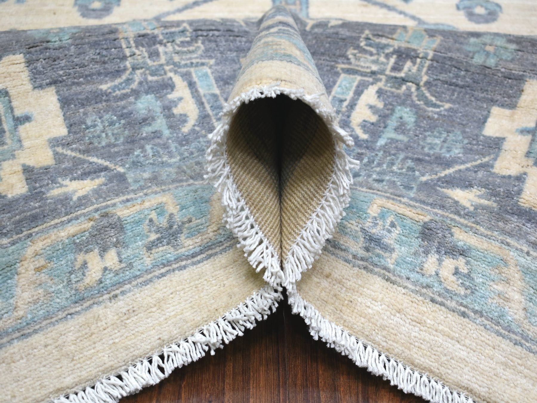 Heriz Oushak hand-knotted wool rug in Ivory & Gray, 9'1" x 11'9" — SKU O071619 (view 5)