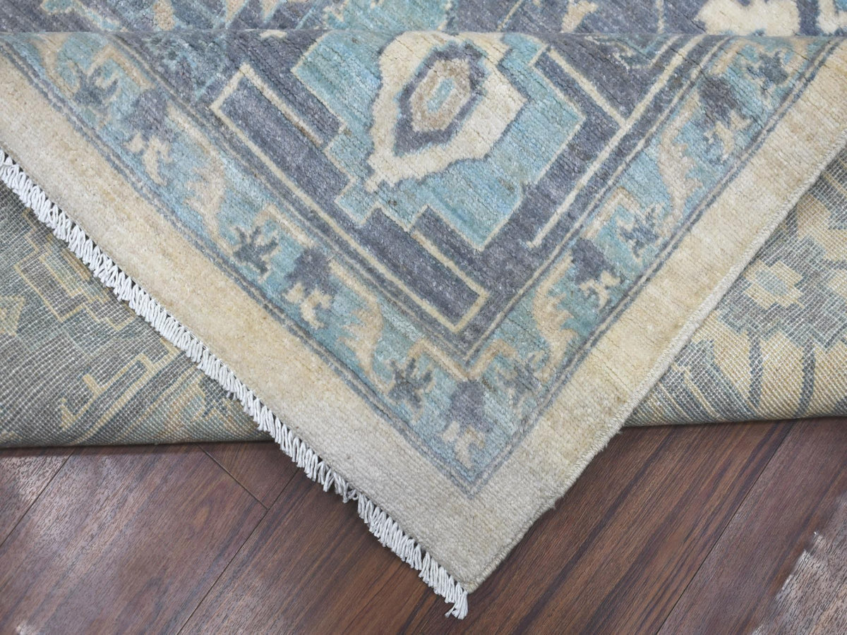 Heriz Oushak hand-knotted wool rug in Ivory & Gray, 9'1" x 11'9" — SKU O071619 (view 6)