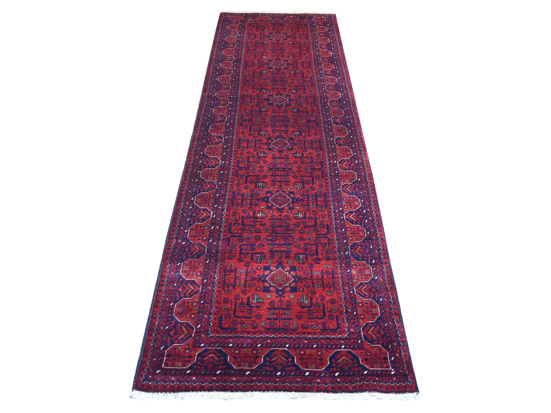 Tribal & Geometric hand-knotted wool runner in Red, 2'10" x 9'9" — SKU O071698