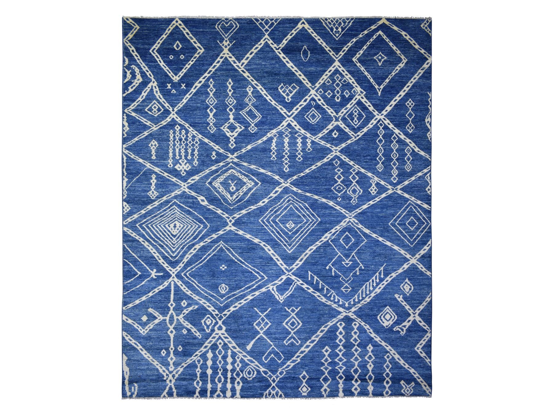 Tribal & Geometric hand-knotted wool rug in Blue, 12'3" x 14'3" — SKU O071714