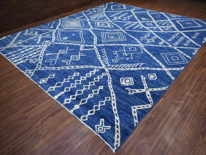 Blue 12'3" x 14'3" Tribal & Geometric Hand knotted Wool Rug - Sku: O071714