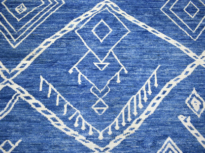 Blue 12'3" x 14'3" Tribal & Geometric Hand knotted Wool Rug - Sku: O071714