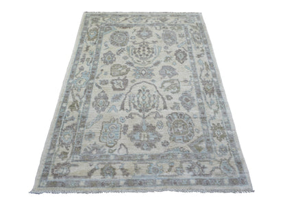 Ivory 4'0" x 5'9" Oushak And Peshawar Hand knotted Wool Rug - Sku: O071759