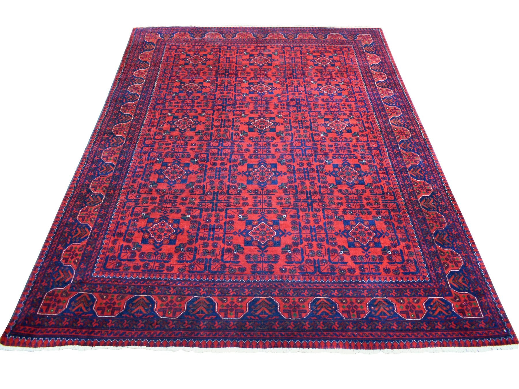 Tribal & Geometric hand-knotted wool rug in Red, 5'8" x 7'5" — SKU O071787
