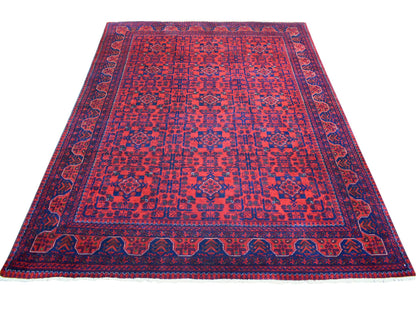 Tribal & Geometric hand-knotted wool rug in Red, 5'8" x 7'5" — SKU O071787