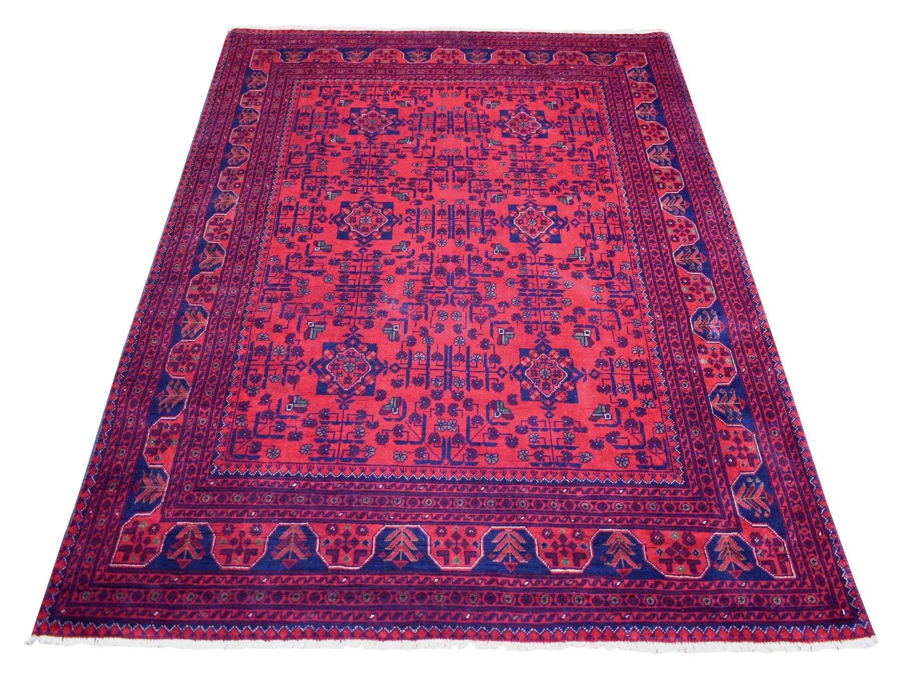 Tribal & Geometric hand-knotted wool rug in Red, 4'10" x 6'3" — SKU O071792