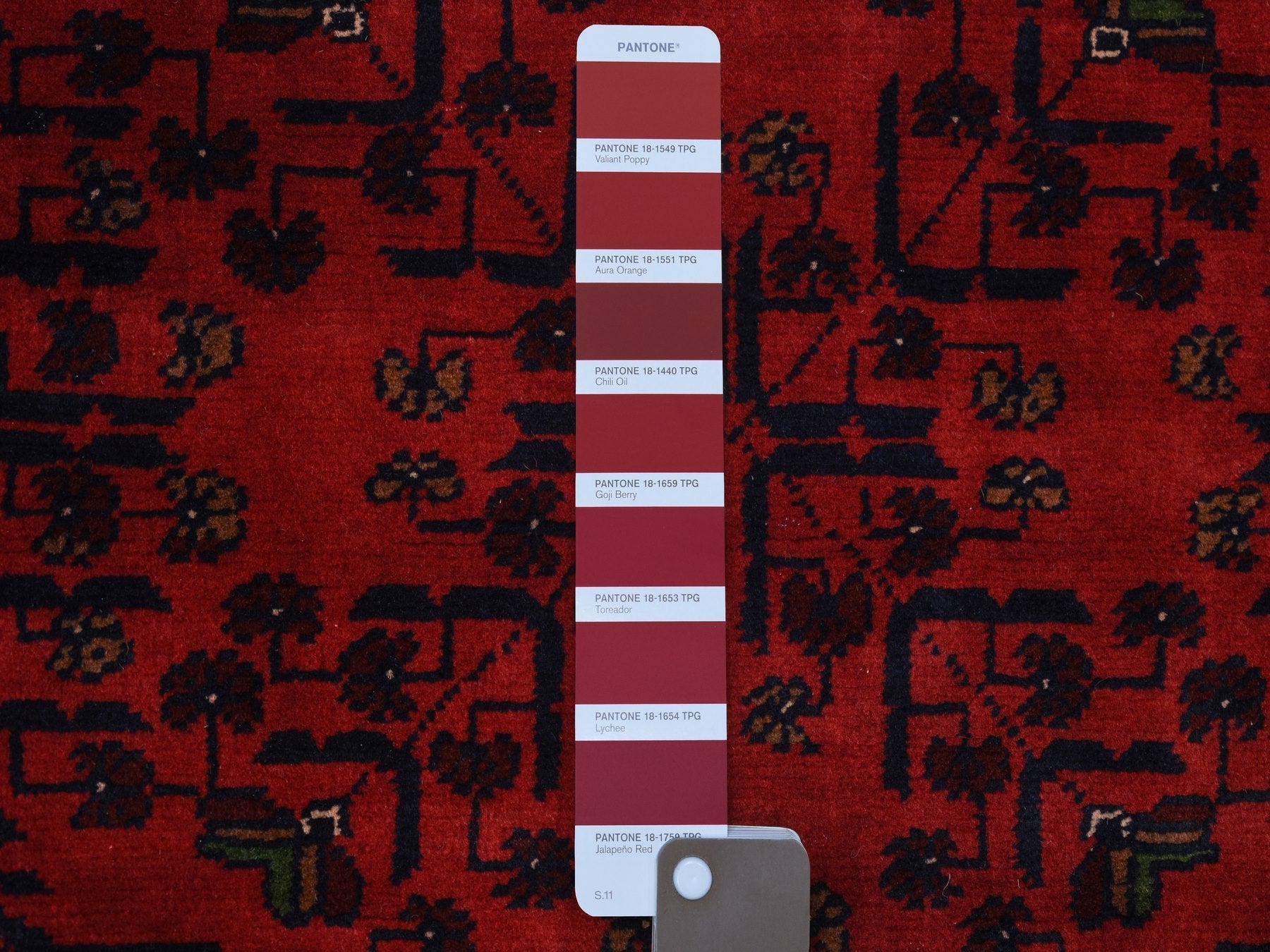 Tribal & Geometric hand-knotted wool rug in Red, 4'10" x 6'3" — SKU O071792 (view 3)