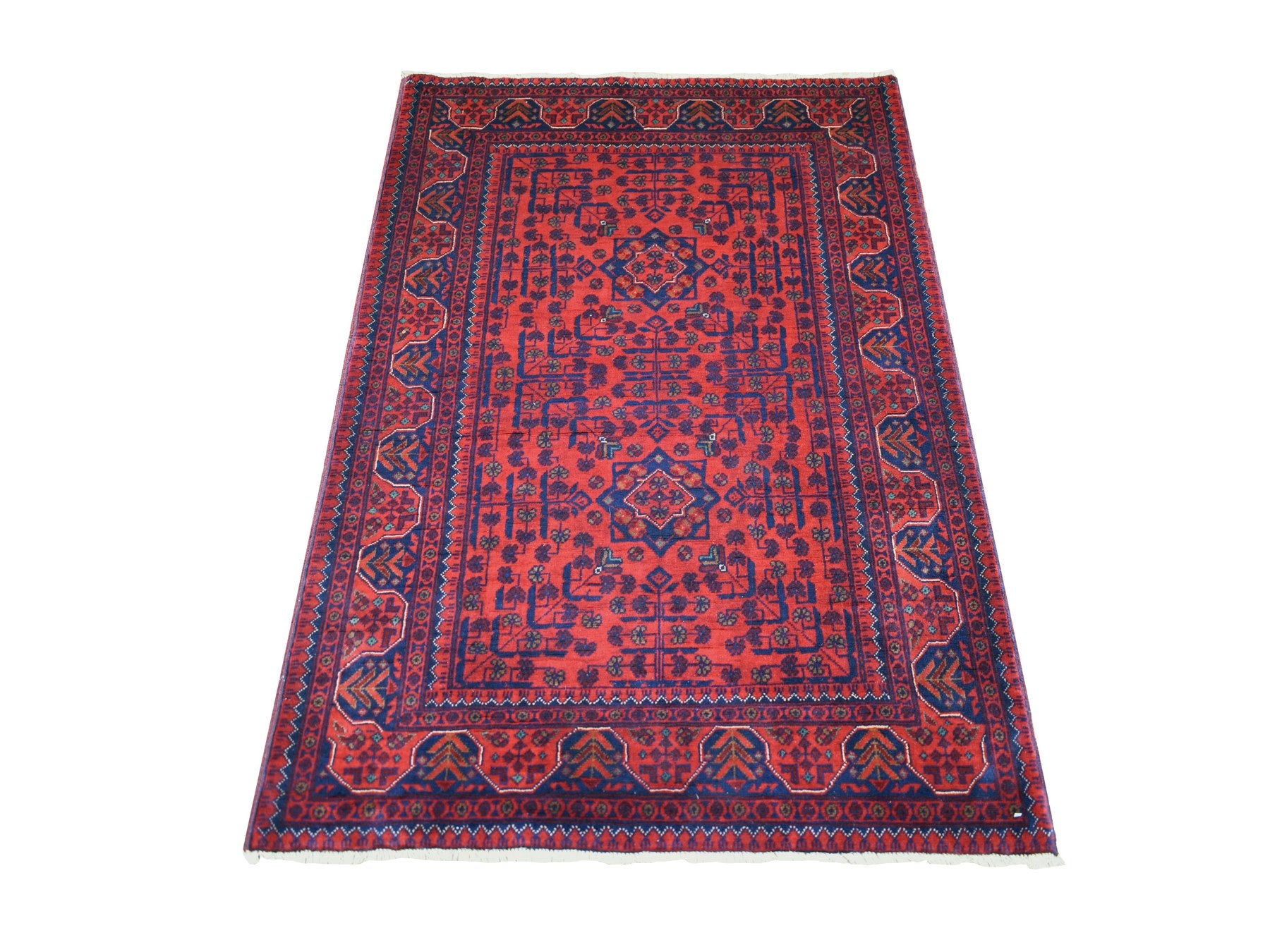 Tribal & Geometric hand-knotted wool rug in Red, 3'4" x 4'10" — SKU O071803
