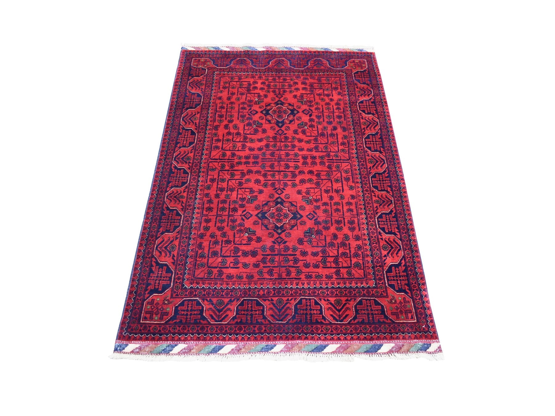 Tribal & Geometric hand-knotted wool rug in Red, 3'4" x 4'10" — SKU O071804