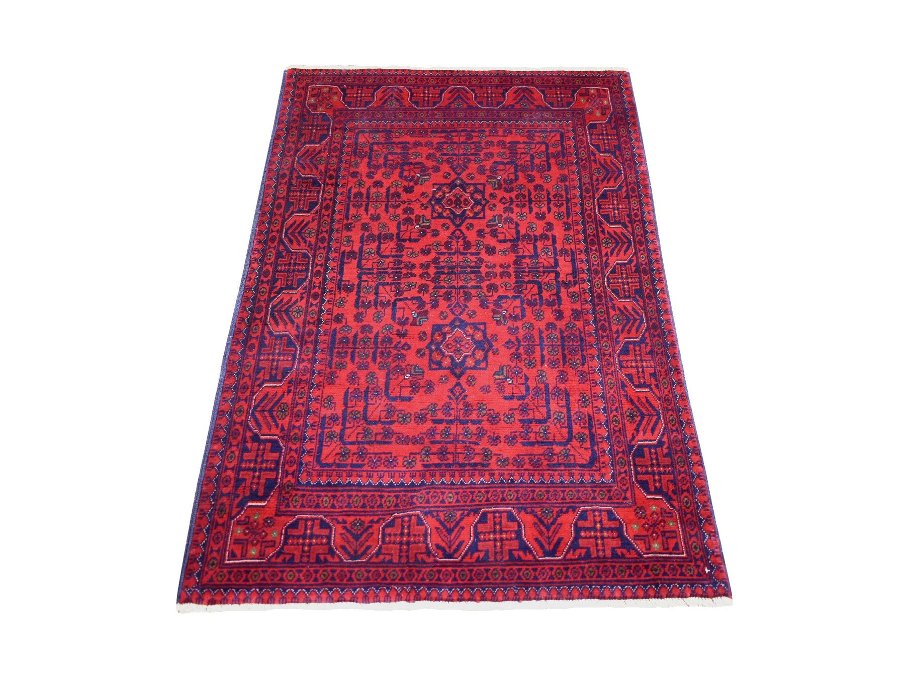 Tribal & Geometric hand-knotted wool rug in Red, 3'2" x 4'8" — SKU O071807