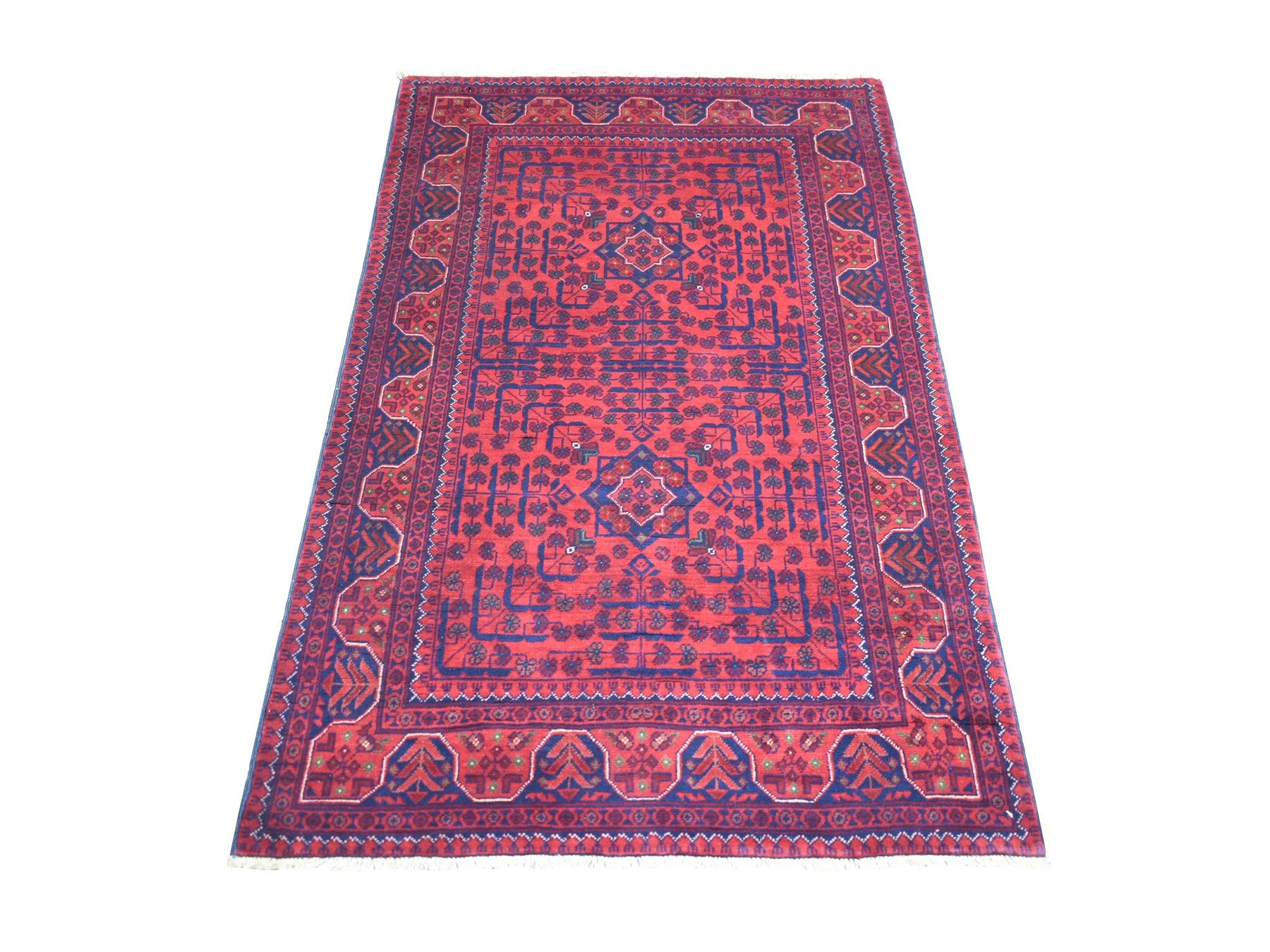 Tribal & Geometric hand-knotted wool rug in Red, 3'3" x 5' — SKU O071808