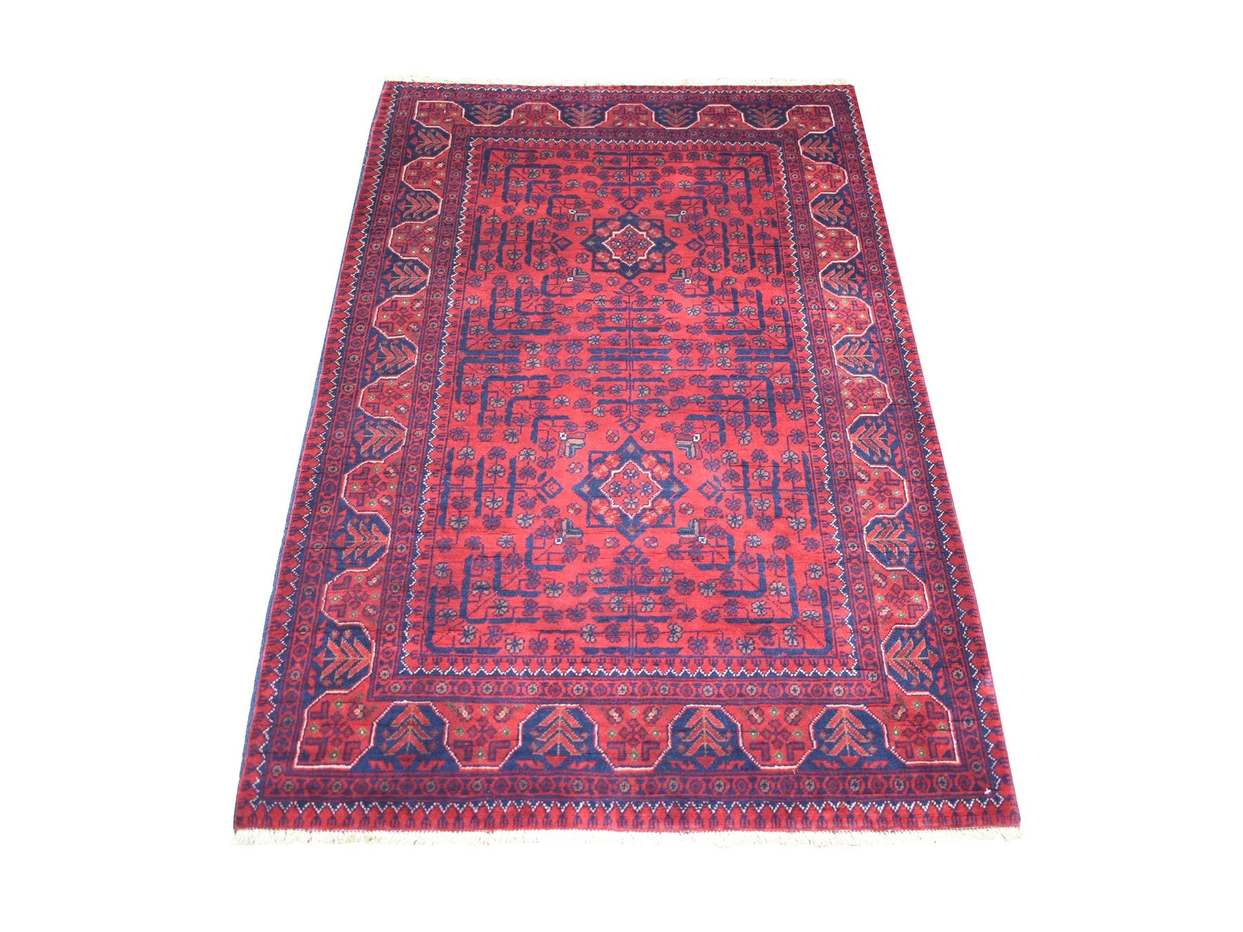 Tribal & Geometric hand-knotted wool rug in Red, 3'5" x 4'10" — SKU O071810