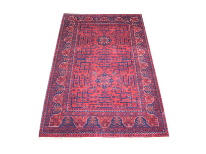 Tribal & Geometric hand-knotted wool rug in Red, 3'5" x 4'10" — SKU O071810