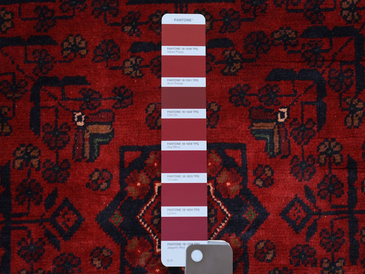 Tribal & Geometric hand-knotted wool rug in Red, 3'5" x 4'10" — SKU O071810 (view 3)