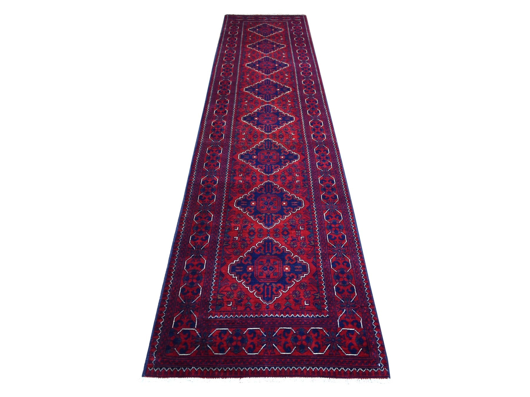 Tribal Tribal & Geometric hand-knotted wool runner in Red, 2'9" x 12'10" — SKU O071812