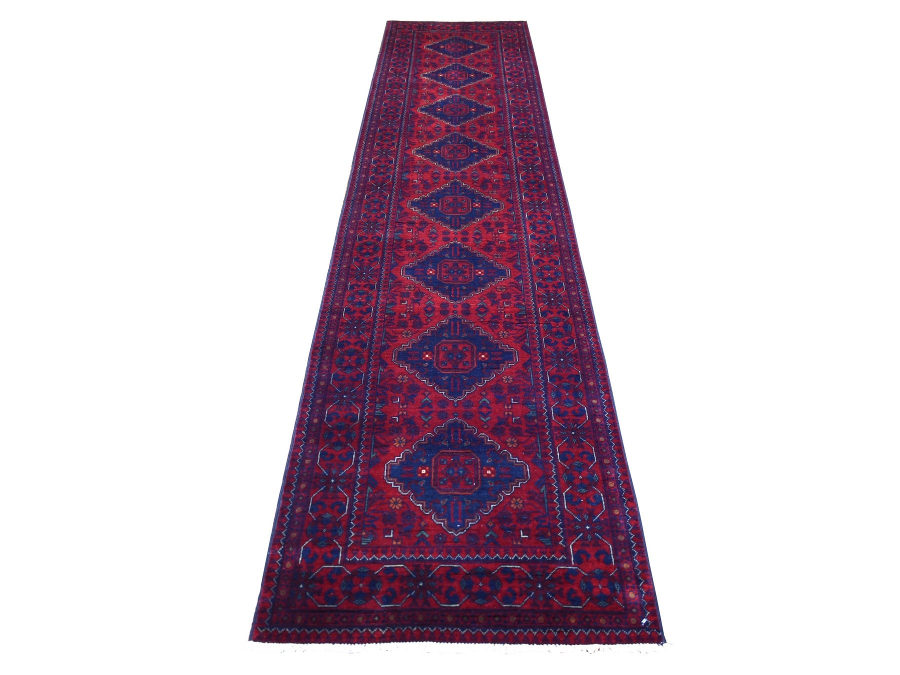 Tribal & Geometric hand-knotted wool runner in Red, 2'8" x 12'6" — SKU O071814