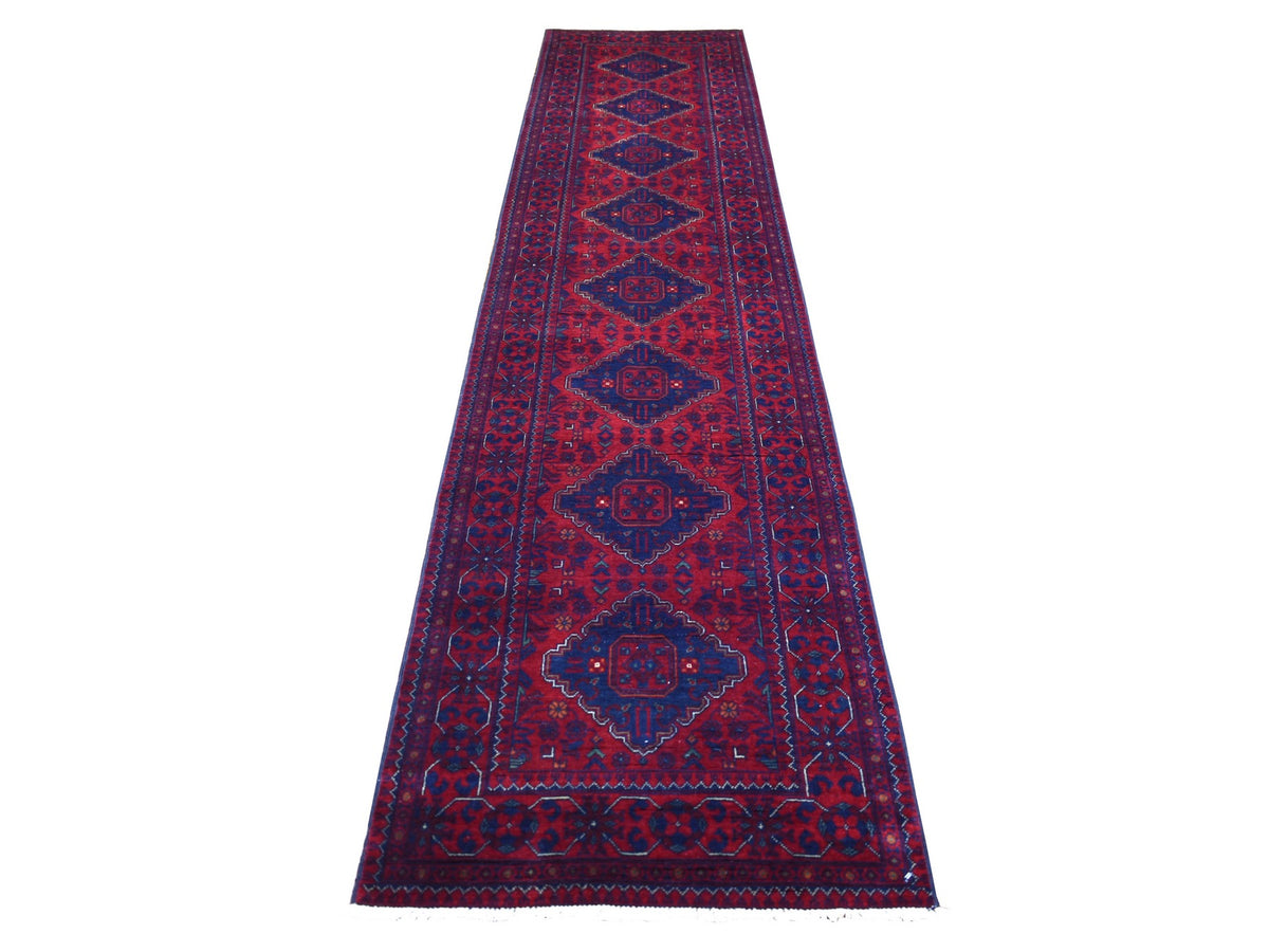 Tribal & Geometric hand-knotted wool runner in Red, 2'8" x 12'6" — SKU O071814