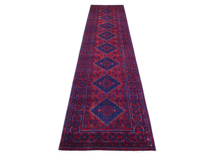 Tribal & Geometric hand-knotted wool runner in Red, 2'8" x 12'6" — SKU O071814