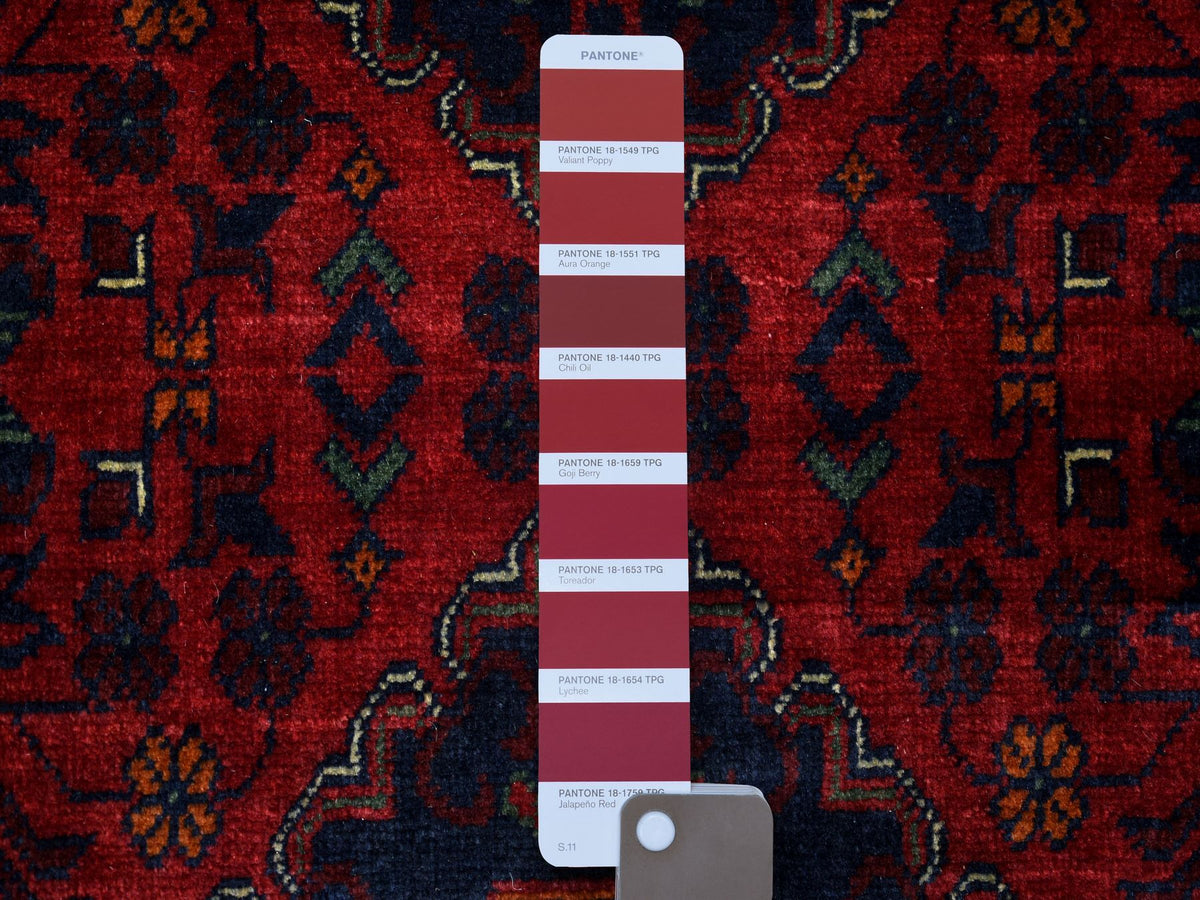 Tribal & Geometric hand-knotted wool runner in Red, 2'8" x 12'6" — SKU O071814 (view 3)