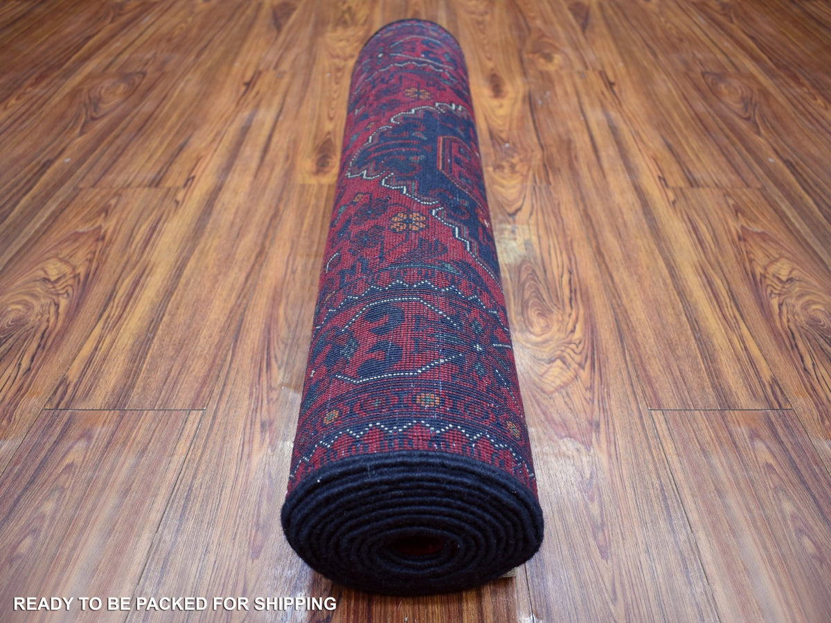 Tribal & Geometric hand-knotted wool runner in Red, 2'8" x 12'6" — SKU O071814 (view 4)