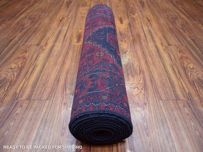 Tribal & Geometric hand-knotted wool runner in Red, 2'8" x 12'6" — SKU O071814 (view 4)