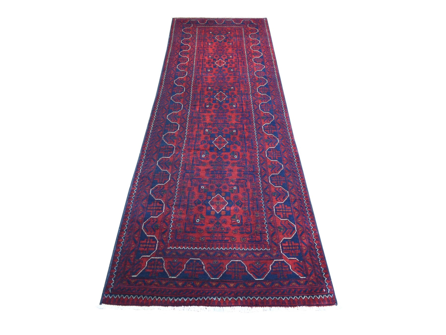Tribal & Geometric hand-knotted wool runner in Red, 3' x 9'3" — SKU O071821
