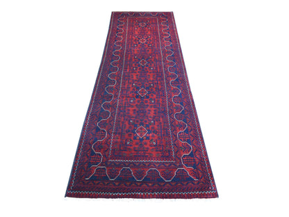 Tribal & Geometric hand-knotted wool runner in Red, 3' x 9'3" — SKU O071821