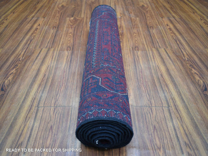 Tribal & Geometric hand-knotted wool runner in Red, 3' x 9'3" — SKU O071821 (view 4)