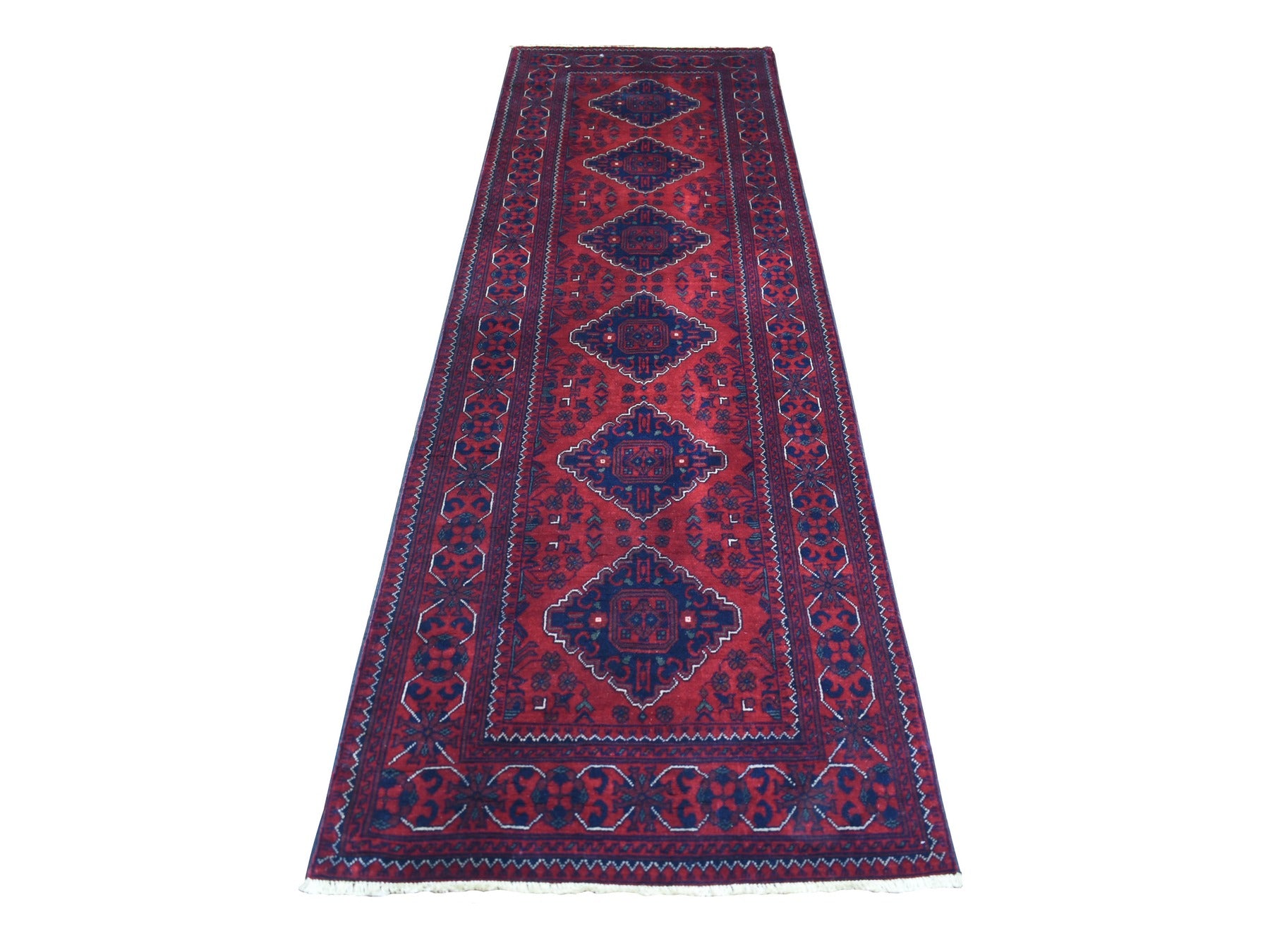 Tribal & Geometric hand-knotted wool runner in Red, 3' x 9'6" — SKU O071822