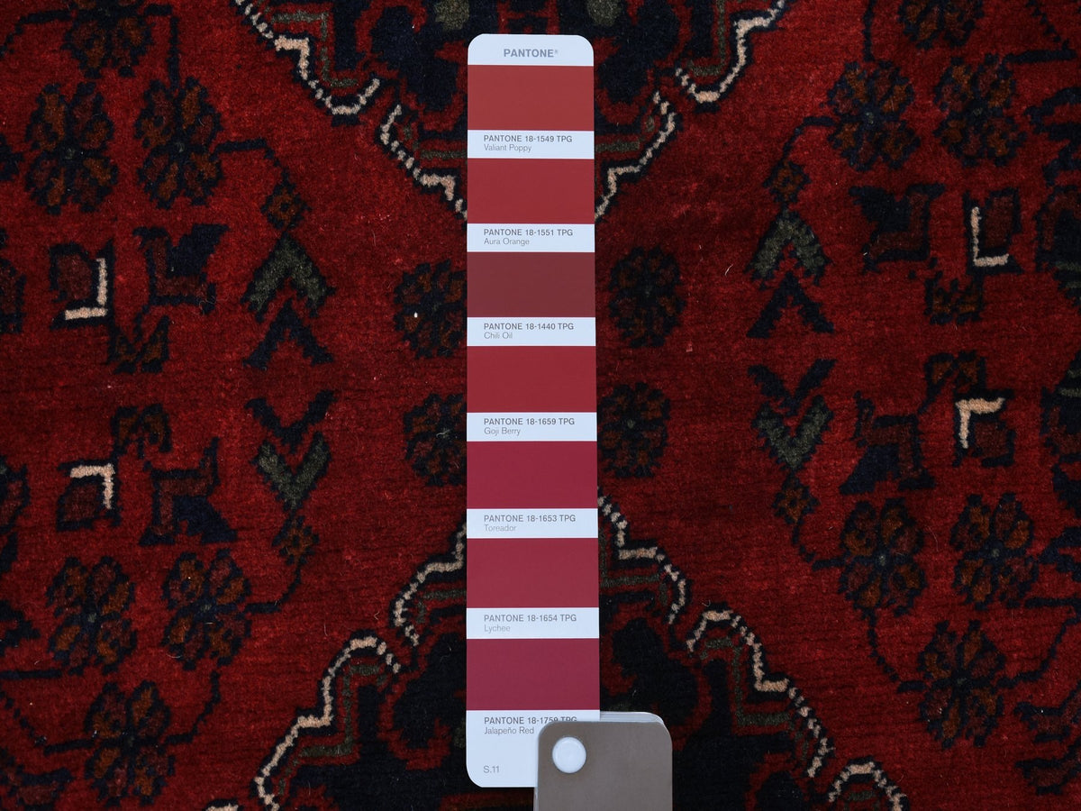 Tribal & Geometric hand-knotted wool runner in Red, 3' x 9'6" — SKU O071822 (view 3)