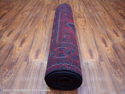 Tribal & Geometric hand-knotted wool runner in Red, 3' x 9'6" — SKU O071822 (view 4)