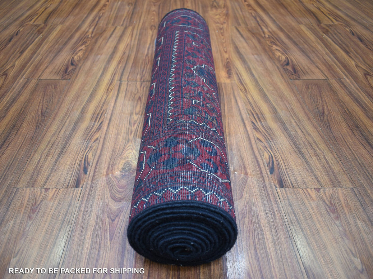 Tribal & Geometric hand-knotted wool runner in Red, 2'7" x 13' — SKU O071823 (view 4)