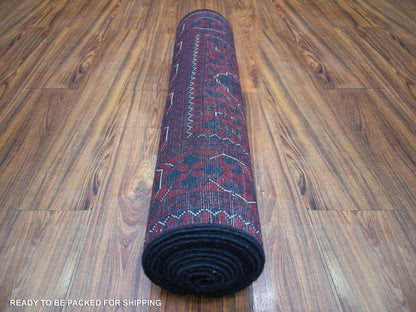 Tribal & Geometric hand-knotted wool runner in Red, 2'7" x 13' — SKU O071823 (view 4)