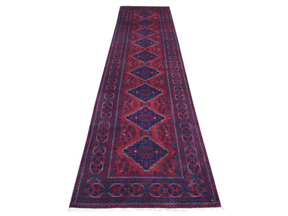 Tribal & Geometric hand-knotted wool runner in Red, 3' x 12'8" — SKU O071825