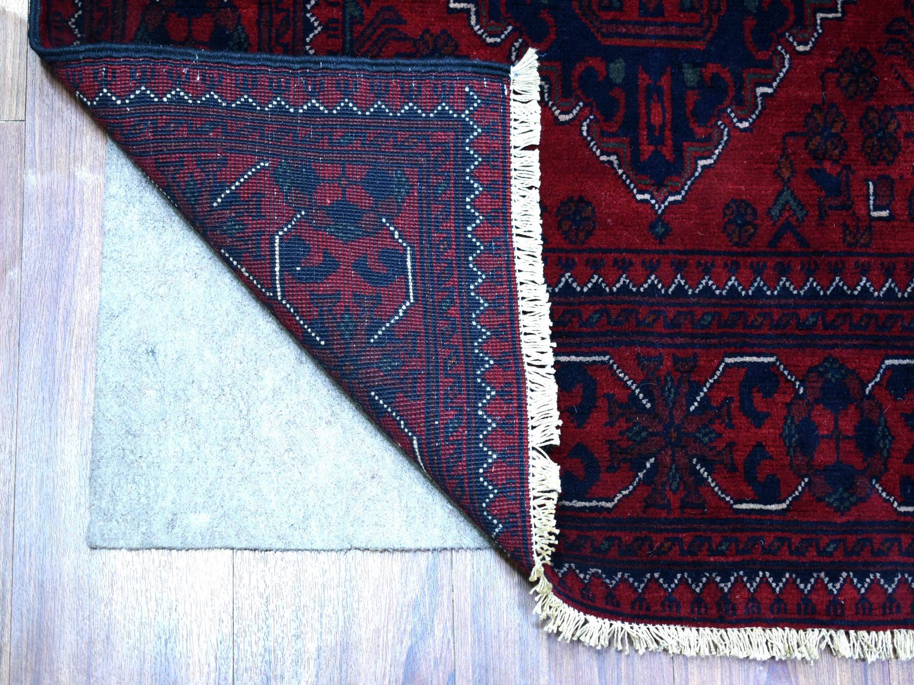 Tribal & Geometric hand-knotted wool runner in Red, 3' x 12'8" — SKU O071825 (view 2)